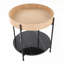 Table de bout à matériaux mixtes - plateau en bois naturel, structure en métal noir, tablette en faux marbre