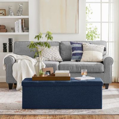 110x38x38cm Linen Upholstered Storage Bench