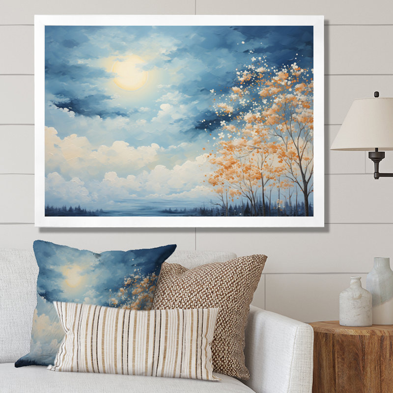 Nuage canopée pointillisme paysage I - paysages, art mural sur toile, H 30 po x l 40 po x P 1,5 po, Cadre photo blanc