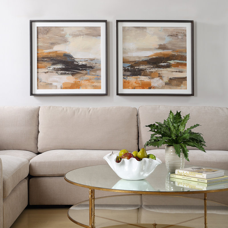 Cinnamon Shore Abstract Print Set with Oak Frame
