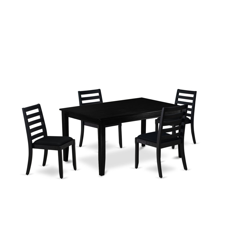 Ensemble de salle à manger 5 pièces comprenant une table de cuisine rectangulaire avec plateau noir et 4 chaises empilables en tissu de polyester, noir