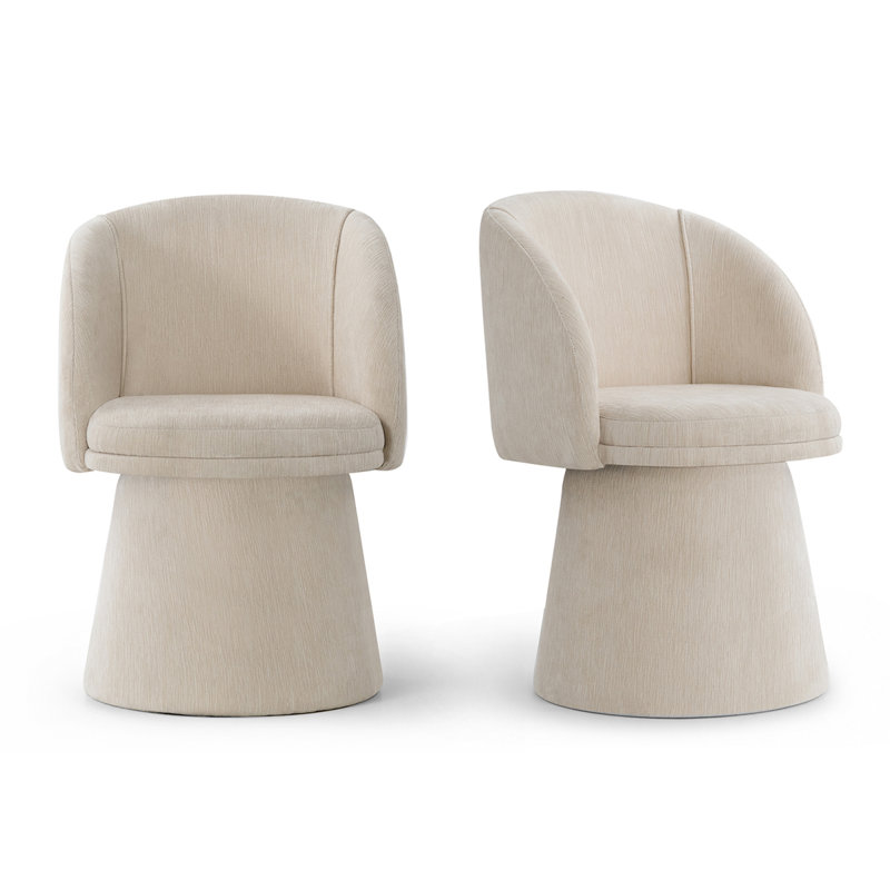 Ensemble de 2 fauteuils d'appoint pivotants rembourrés à dossier demi-tonneau, Beige