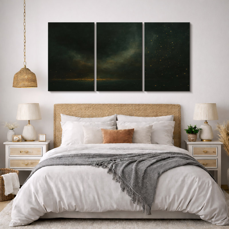"Dark Abstract" vert et or Atmosphere Wall Decor - Art sur toile encadré 3 pièces, H 24 po x l 48 po, Toile tendue