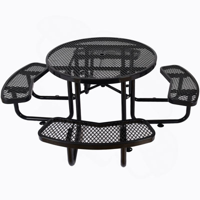 Table de pique-nique ronde en acier 46 po avec mât de parasol