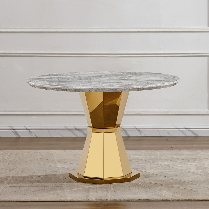 47" Round Dining Table, White, Gold