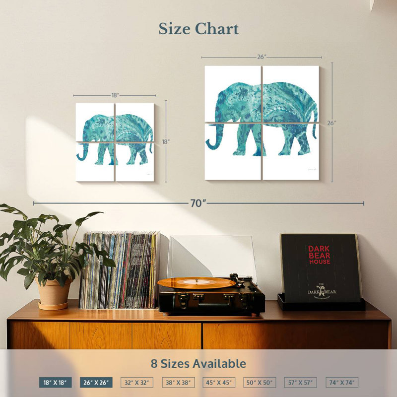 Brampt Boho Teal Elephant II, 18" H x 18" W