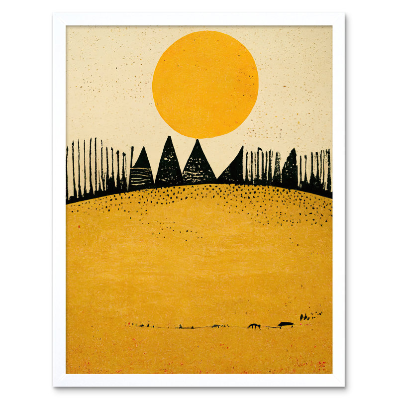 Minimalist Tribal Abstract Dessert Yellow - Print, 43cm H x 33cm W x 2cm D, White Framed Paper
