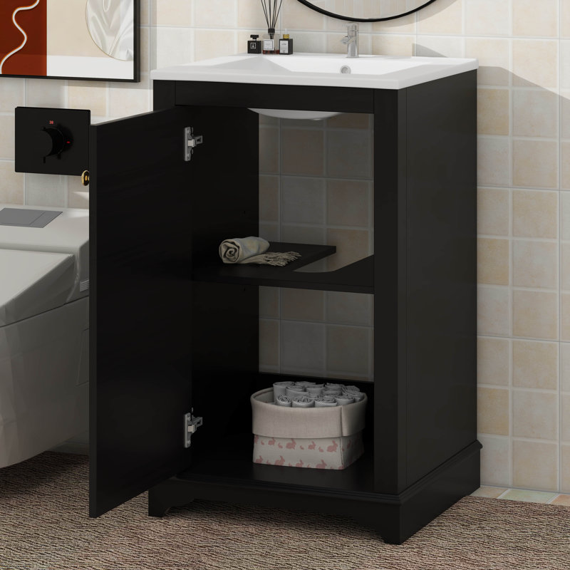 20-Inch Bathroom Vanity With Ceramic Sink, Adjustable Shelf