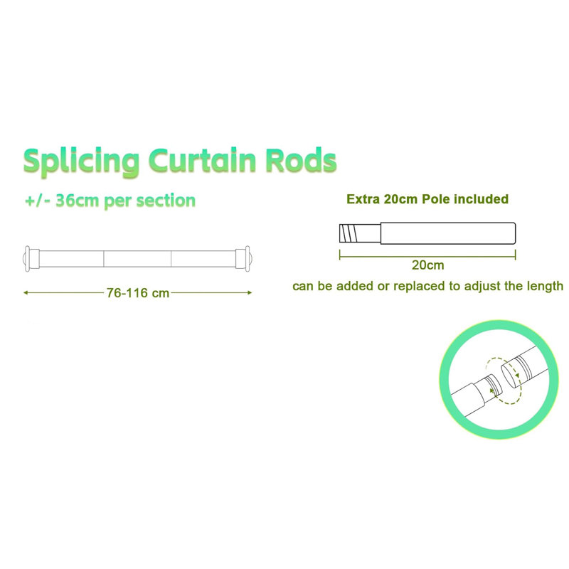 Curtain Pole 76-116Cm, Curtain Rod Metal ,Adjustable Brackets And Cap Finials, White