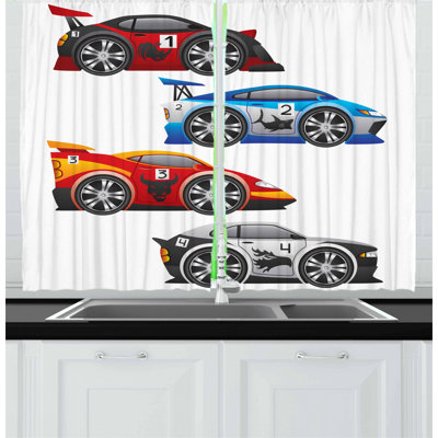 Cars 2 Piece Kitchen Curtain