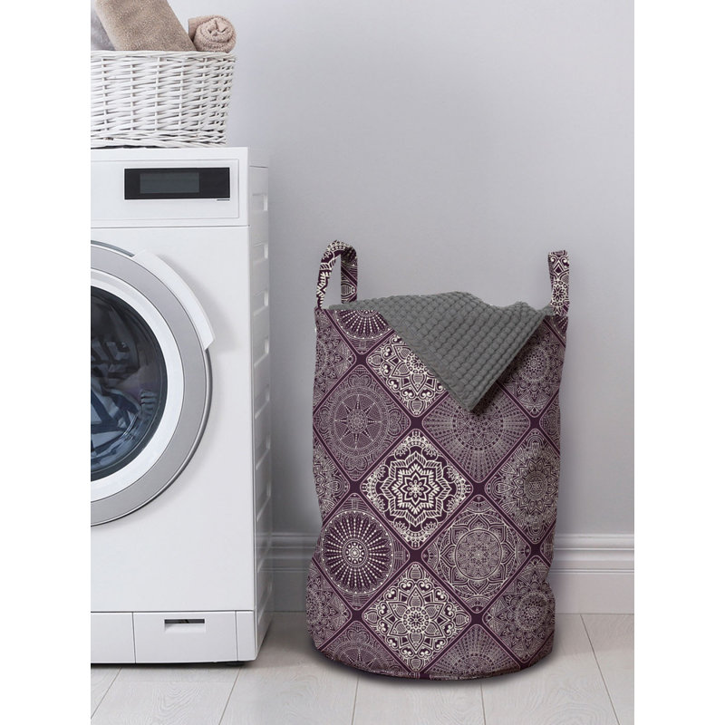 Ambesonne Fabric Laundry Bag with Handles, Purple