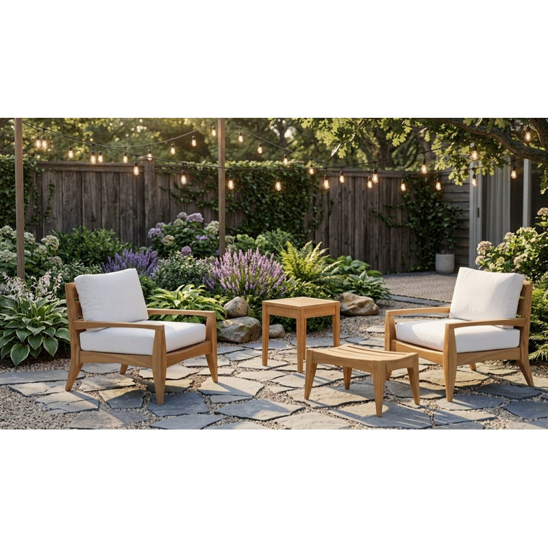 Noida Teak 2 - Person Modular Patio Conversation Set with Cushions