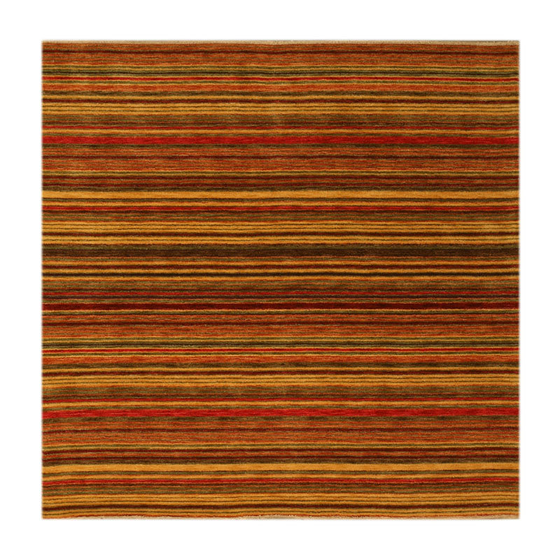 Lush Striped Red Flatweave Wool Area Rug, Square 6'