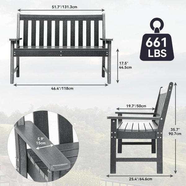 Latitude Run® Garden Bench, All Weather Outdoor Bench For 2-3 Persons ...