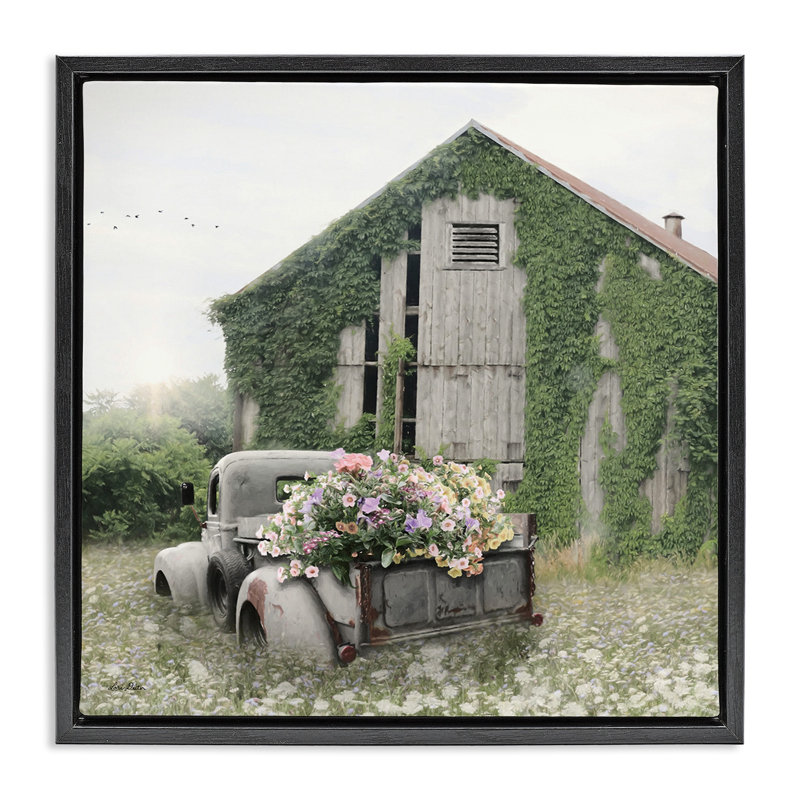 Magical Farmhouse Barn with Vines, H 18 po x l 18 po, Cadre flottant noir de jais
