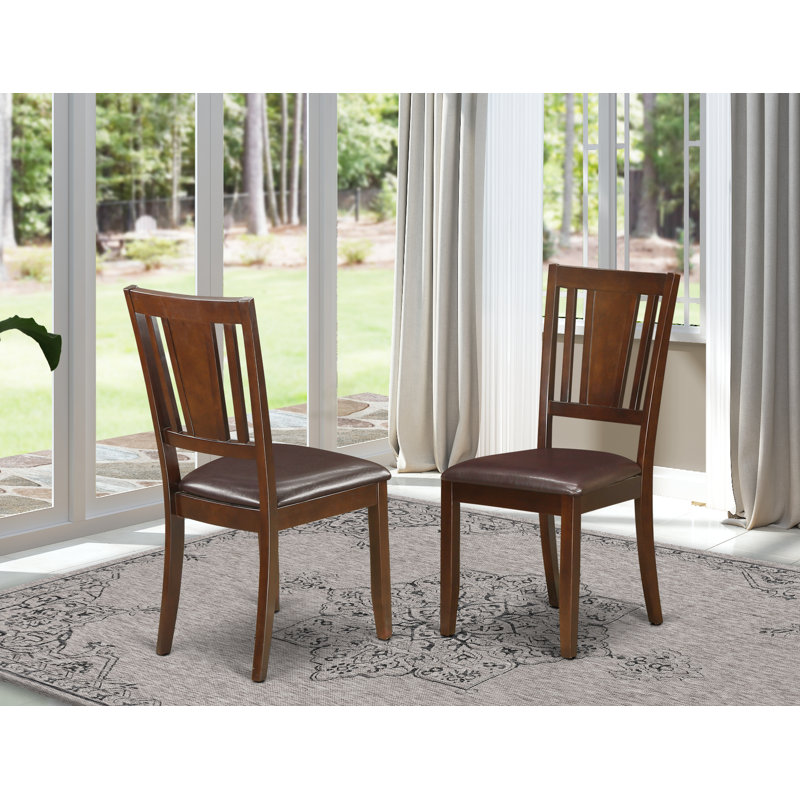 Dudley Kitchen Dining Chairs - Faux Leather Upholstered Wood Chairs, Set of 2, Mahogany, Mahogany, Faux Leather