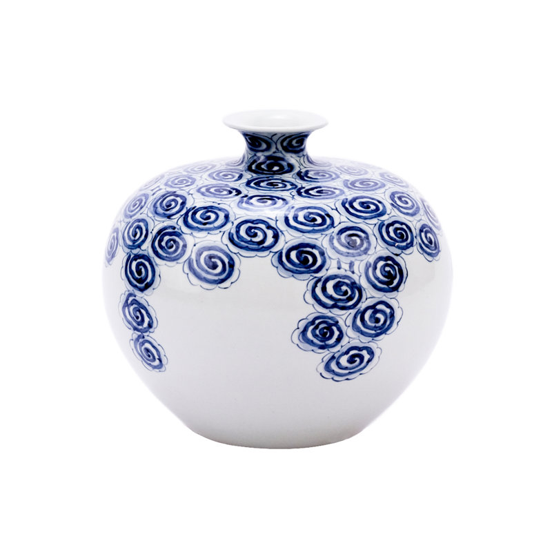 Blue and White Porcelain Table Vase with Swirl Design