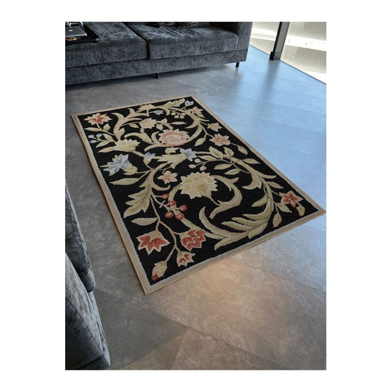 Black Themed Multicolor Flower Rose Patterned Creative Modern Decorative Rug, Rectangle 3'3" x 4'11" Rug Pad Included