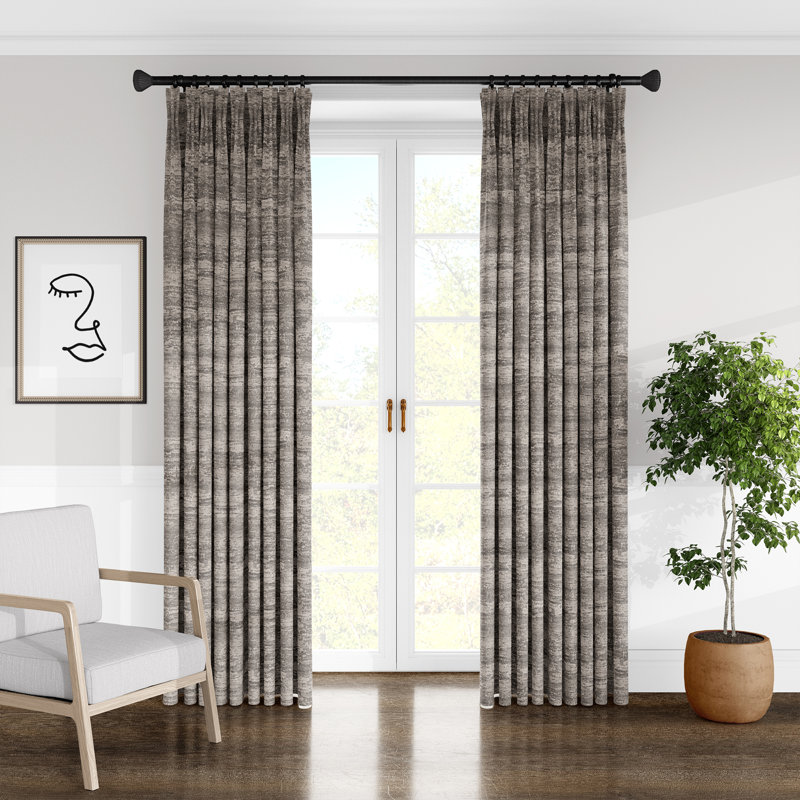 Montgomery Solid Room Darkening Pinch Pleat Single Curtain Panel, Mink, 40" W x 132" L