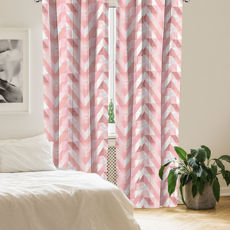 Rideaux à 4 panneaux East Urban Home, ornements modernes pastel, rose pâle et rosé, L 56 po x L 63 po
