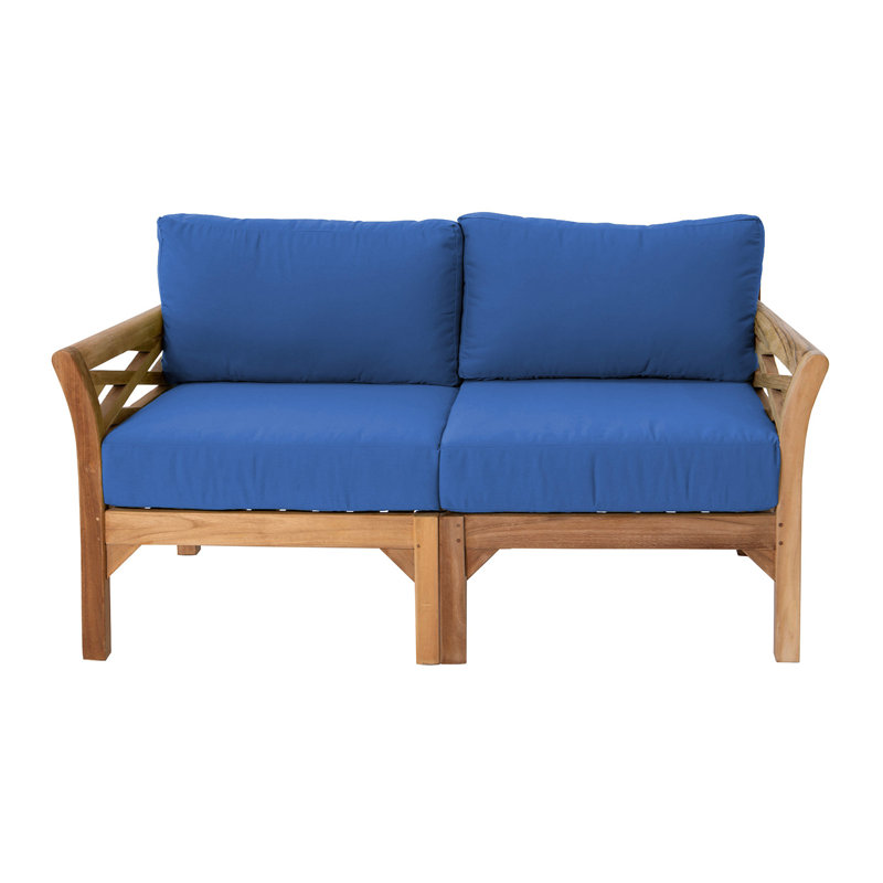 Monterey Teak Outdoor Loveseat with Sunbrella Cushions, Sapphire