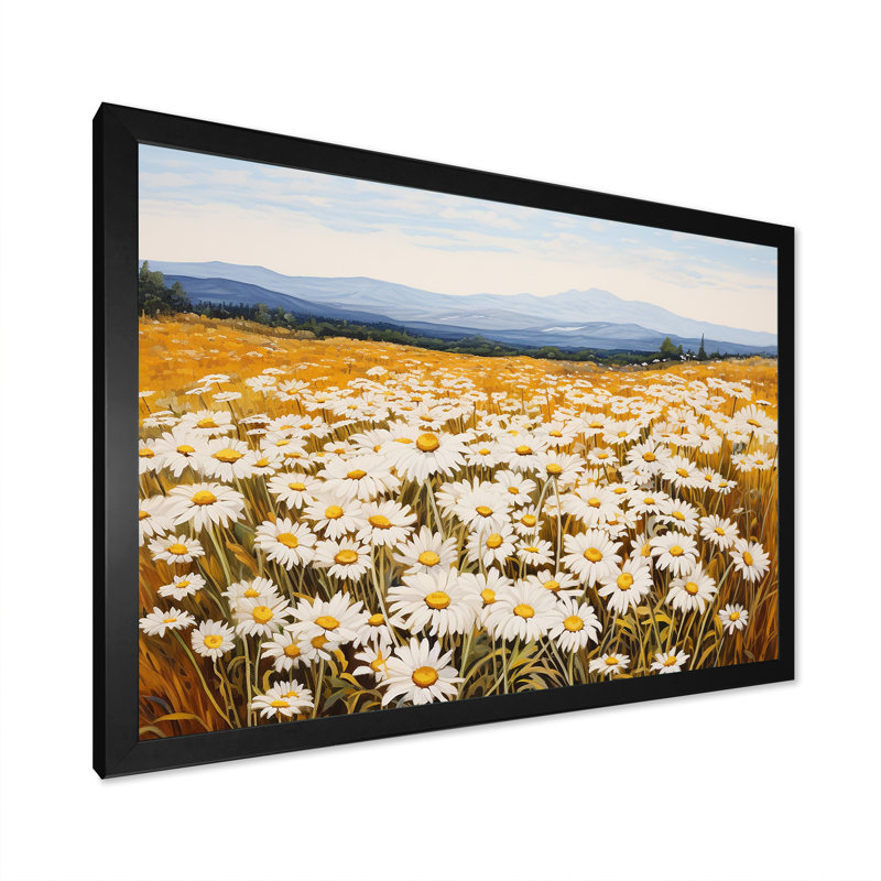 Symphonie de marguerites blanches sur le terrain, Cadre simple noir, L 20 po x H 12 po x P 1 po