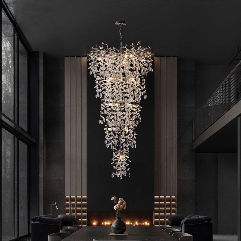 Dilpreet Crystal Dimmable LED Tiered Chandelier, Silver, 63" H x 30" W x 30" D