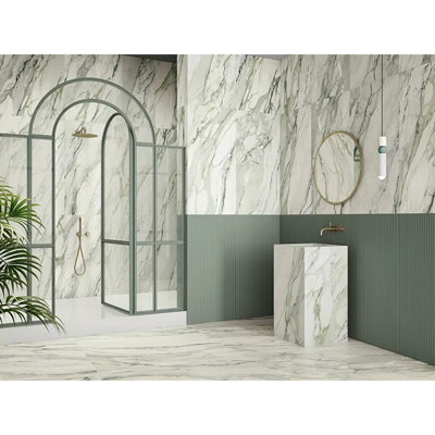 Splendour 24 X 48 In. Polished White With Sage Green Vein Porcelain Wall And Floor Tile (15.42 Sq Ft/Case) - 2 Pack