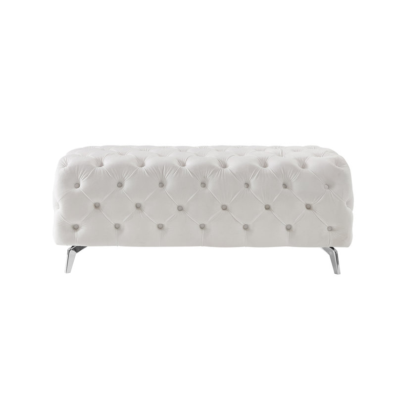 Velvet Upholstered Bench, White