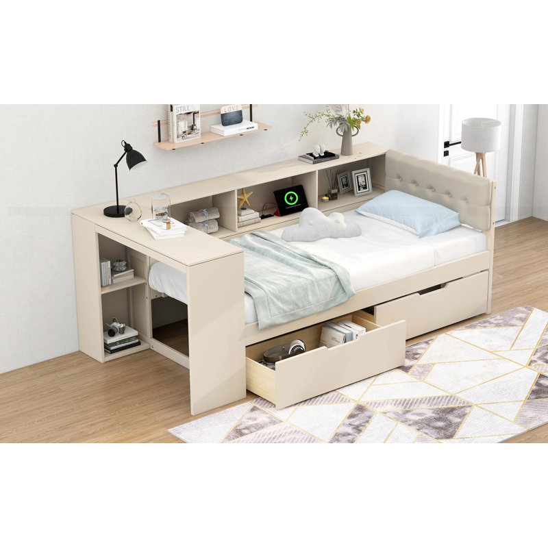 Lit plateforme avec tiroir et deux tablettes, Simple