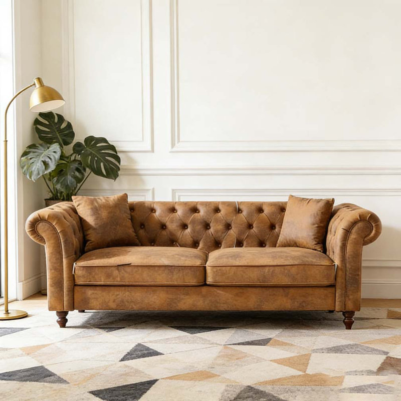 Canapé en tissu 83 po Chesterfield, H 29 po x l 83,25 po x P 33 po, 3, Brun