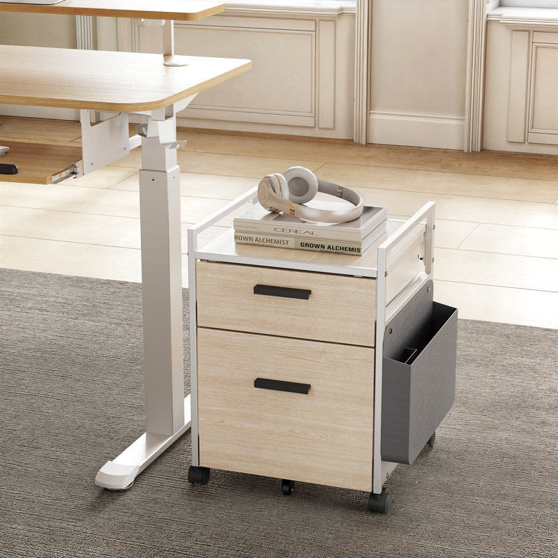 Classeur vertical mobile à 2 tiroirs Ziolkowski, Beige / Blanc