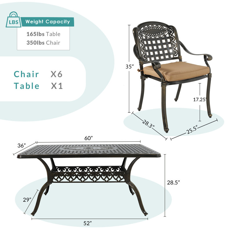 6 - Person Patio Dining Set with Rectangular Table , Cushions Included