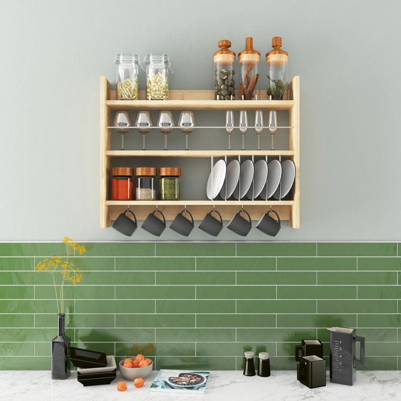 Carmeletta 3 Piece Accent Shelf with Hooks, Oak