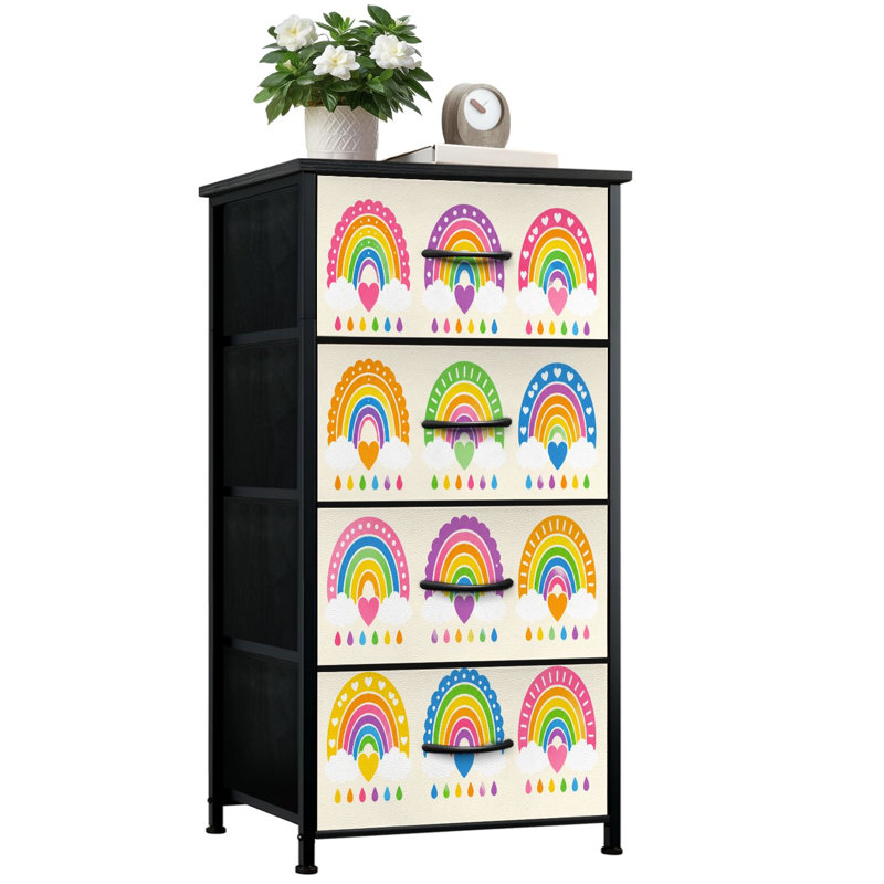 Commode de rangement verticale 4 tiroirs Boho