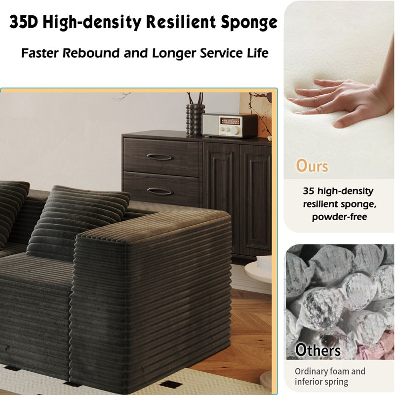 Canapé modulaire modulaire, canapé désossé avec siège profond, mousse à mémoire de forme à haute densité, canapé à compression pour le salon, aucun assemblage requis, gris (siège 2 *)