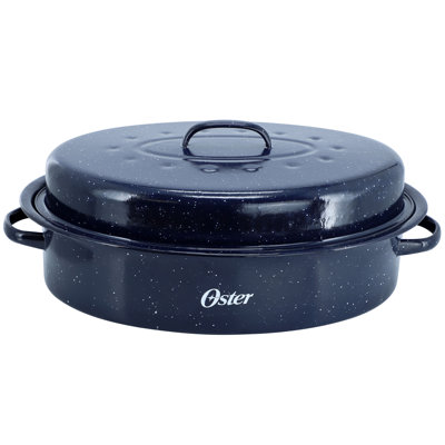 Oster Castillo Enamel on Steel Roaster Pan with Lid in Navy Blue
