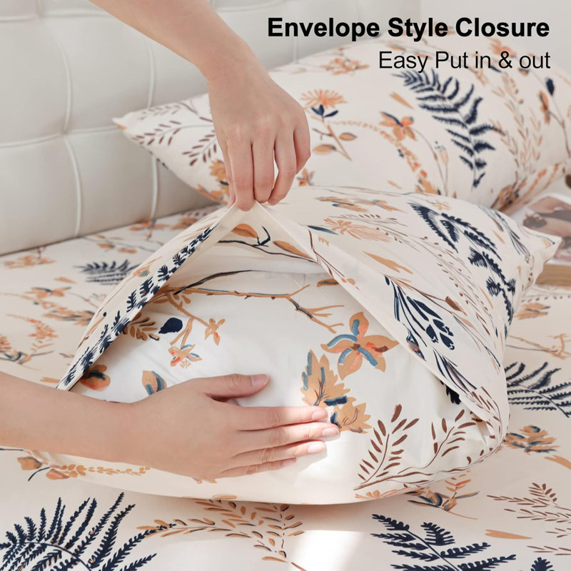 Boho Floral Printed Sheet Set Queen 4 Piece, Soft Botanical Pattern Microfiber Sheets Extra Deep Pocket