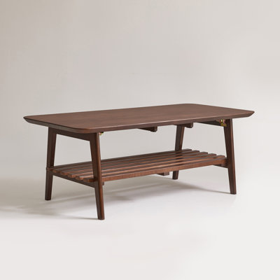 Foldable Rubber Wood Coffee Table With Removable Lower Shelf
