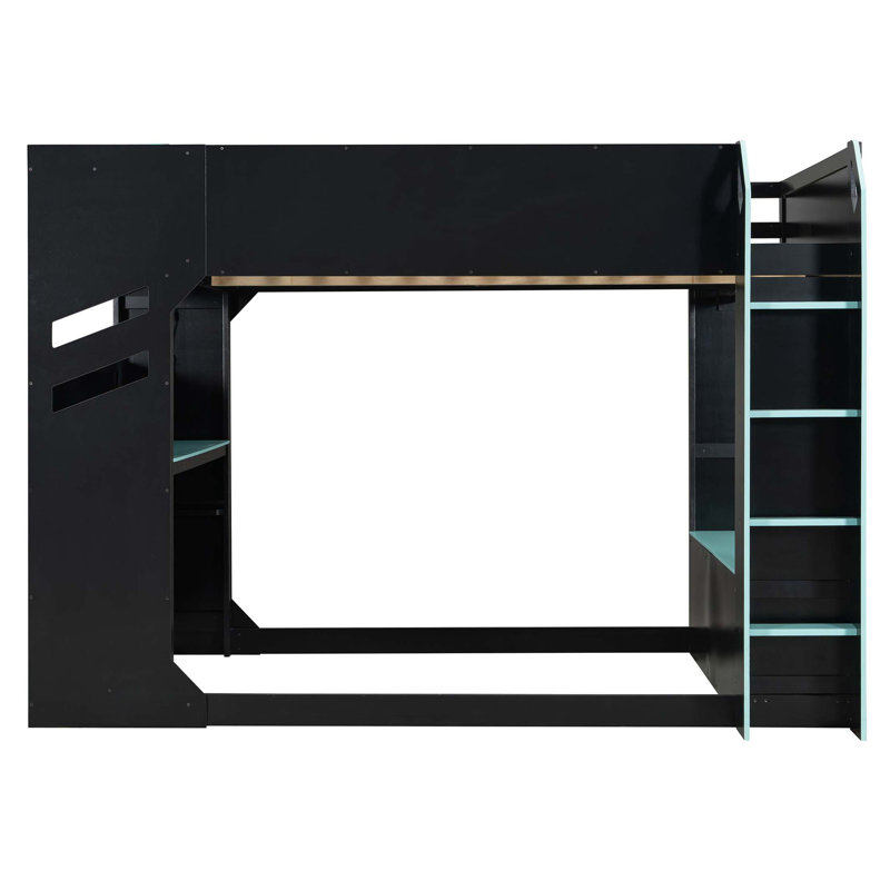 Lit mezzanine avec bureau, rangement, tringle suspendue et éclairage RVB Dacher Gaming, Bleu