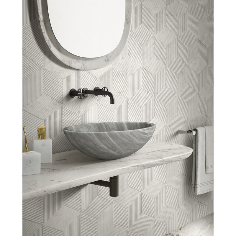 Carrara Gray Natural Marble Bathroom Vessel Sink, Gray