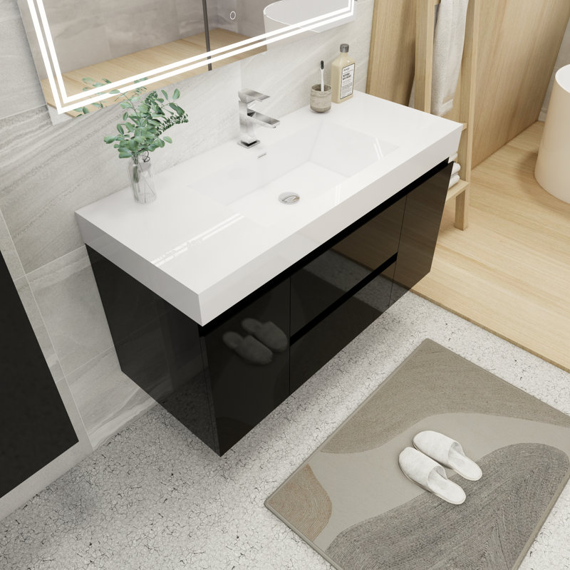 Ensemble de meuble-lavabo mural simple 48 po Carol-Ann, Noir très lustré