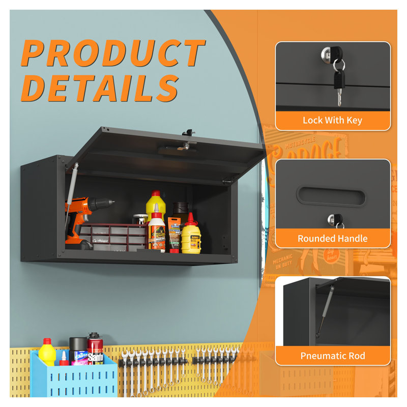 Heavy Duty Metal Wall Mounted Tool Storage Cabinet - Steel Garage Storage Cabinet with Lockable Doors for Workshop Organization