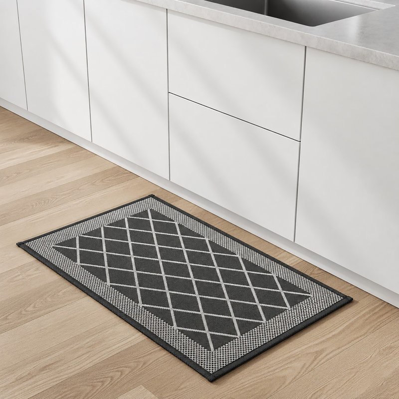 Tapis de cuisine diamant gris 20 x 32, Rectangle 1 pi 8 po x 2 pi 8 po, Motifs géométriques gris