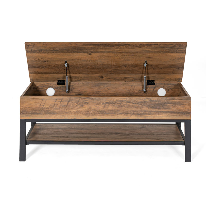 Banc de ferme avec dessus à charnière et tablette de rangement inférieure, Chêne rustique