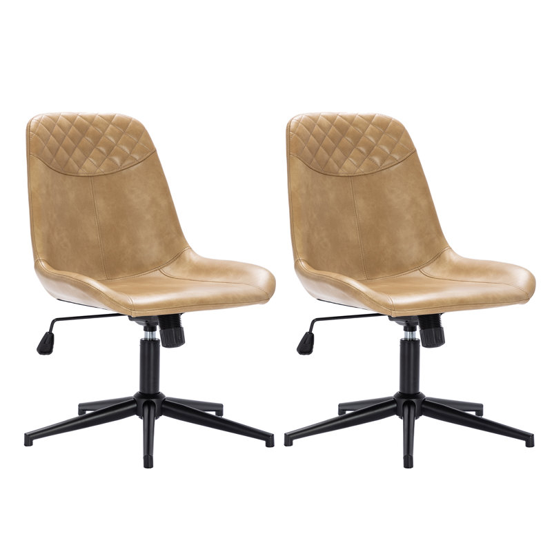 Chaise de bureau en cuir à hauteur ajustable 23 po avec dossier matelassé Mariello, Beige, Noir