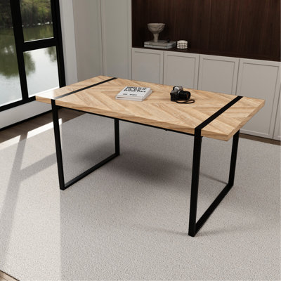 Table de salle à manger moderne en bois pour 4 personnes, pieds en métal noir, bureau d'ordinateur, table de cuisine de bureau, imperméable, table à griffer en bois avec sièges