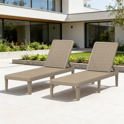 74" All-Weather Resin Chaise Lounge Chair, 5-Position Adjustable Reclining Patio Armless Lounger, Set of 2