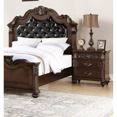 Table de chevet pour chambre à coucher au fini noyer antique - 2 tiroirs et 2 tables de chevet avec rangement: cerisier, meuble