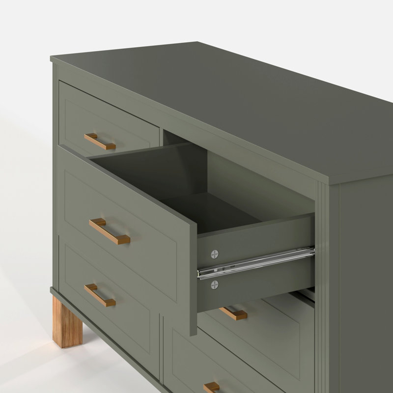 Commode double 6 tiroirs en bois robuste, Olive